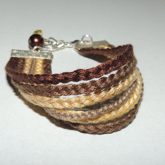 Warm Mocha Tones Braided Bracelet Handmade Multi-Strand Cuff 6.5" to 7.5" - Picture 1 of 5